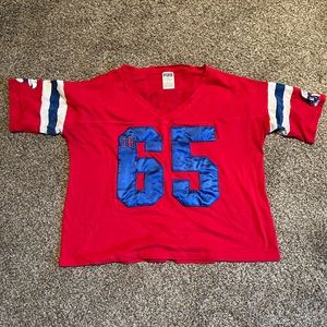 PINK- Small blue and red/crimson jersey cropped t-shirt